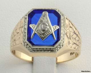 Masonic Blue Spinel c1910s 20s Edwardian Mens Ring   10k White Yellow 
