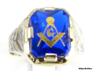 MASONIC Blue Stone RING   10k White & Yellow Gold Master Mason 