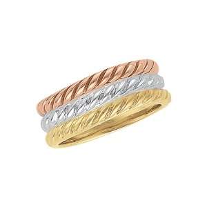   14K Tri Color Gold Rope Design Stackable Band Katarina Jewelry