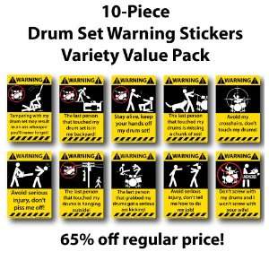  10 Pack Drum Set Warning Stickers 
