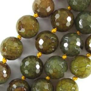  16mm faceted green crab agate round beads 7 strand