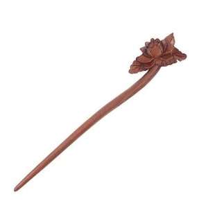   Handmade Peachwood Carved Hair Stick Peony Flower 6.75 Inches Beauty
