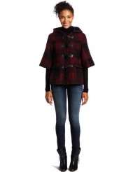 CoffeeShop Womens Hooded Plaid Coat with Toggles