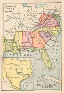 USA: SOUTHERN STATES. Antique map. Monteith. c1889  