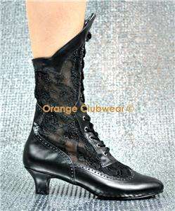 Womens Lace Victorian Colonial Costume Boots Shoes  