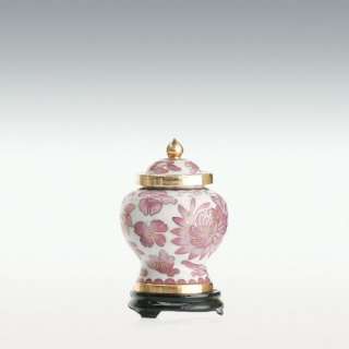 Pink Flowers Cloisonne Cremation Urn   Medium Size   