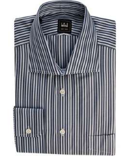 Ike Behar Black Label blue stripe spread collar dress shirt  BLUEFLY 