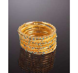 Chamak by Priya Kakkar set of 12   light blue and gold mixed bangles
