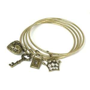  Juicy Inspired Couture Crown Heart & Charm Multi Bangle Bracelet 