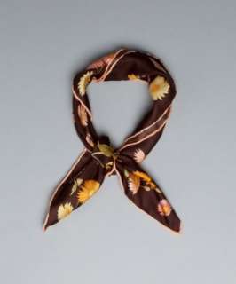 Salvatore Ferragamo dark brown circular floral print silk scarf 