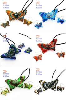 g412 Multi Color Murano Lampwork Glass Butterfly Pendant Necklace 