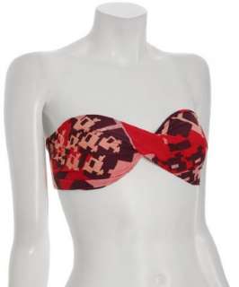 Space red printed Lola twist front bandeau bikini top   up 