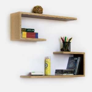 Trista   [Beige Grid] Crutch Shaped Leather Wall Shelf / Bookshelf 