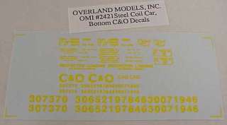 HO SCALE OVERLAND MODELS C&O COIL CAR BOTTOM DECALS  