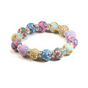  Floral Large Bead Bracelet with Crystal 