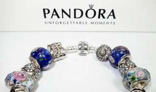 Authentic Pandora Bracelet Butterfly Garden with 17 Beads & Charms w 