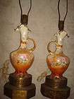   hand painted Orange floral Porcelain Lamps pitcher, brass base