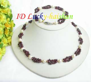 natural white pearls Garnet necklace bracelet j7614  