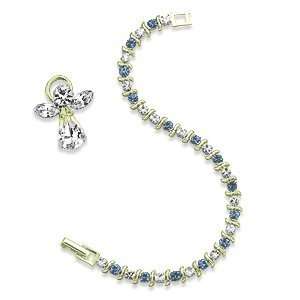  S Curve Crystal March Birthstone Bracelet and Angel Pin Jewelry