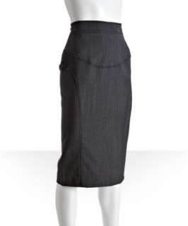 grey wool blend seamed pencil skirt  