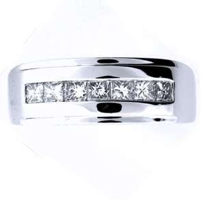  Mens 1 Carat Princess Cut Diamond 14k White Gold Wedding Ring 