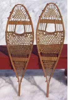 ANTIQUE HURON INDIAN SNOWSHOES 37x11 POMPOMS GREAT  