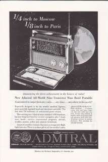 1959 ADMIRAL 9 TRANSISTOR 9 BAND RADIO Vintage Print Ad  