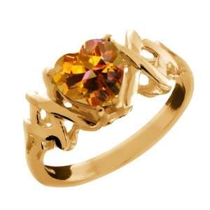   Heart Shape Twilight Orange Mystic Topaz 18k Yellow Gold Ring Jewelry