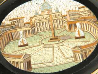   9K GOLD MICROMOSAIC PIN BROOCH ST PETERS SQUARE BASILICA ROME c1850