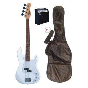  Full Size 43 Precision P White Bass Guitar with 10 Watt Amplifier 