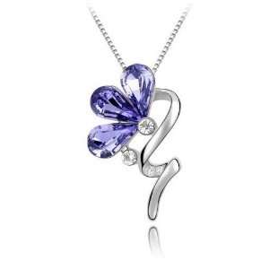   Amethyst Austrian Crystal Rain Flower Pendant Necklace, Free 18 Chain
