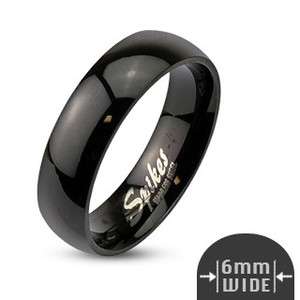 Stainless Steel Black Glossy Polished Plain Band Ring 6mm Size 5 13 