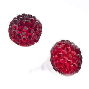  Red Round Stone Crystal Stud Earrings Pugster Jewelry