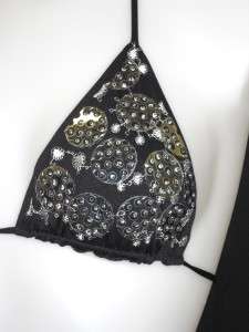 NWOT EMAMO Black Sequin String Bikini Set 8 $299  