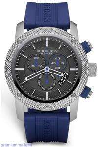BU7711 Burberry men sport watch blue rubber chronograph Swiss made new 