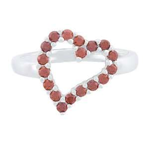   Sterling Silver Red Cubic Zirconia Heart Shaped Ring, Size 5 Jewelry