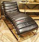 Polished Nickel Black Vintage Leather Chaise Lounge