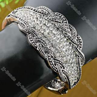 Silver Knitted Rhinestone Row Crystal Bracelet Bangle x  