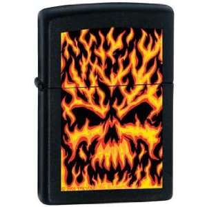  Zippo Lighter   Burning Up Flaming Skull Logo Black Matte 