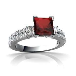   14K White Gold Square Genuine Garnet Engagement Ring Size 7 Jewelry