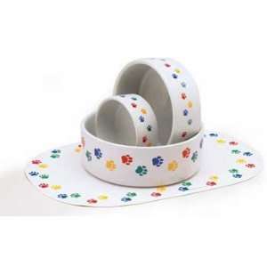   : Top Quality Ceramic Paw Print White Stoneware Dish 5 Pet Supplies