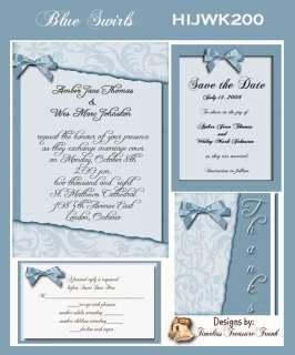 Delux Blue Swirl Winter Wedding Invitation Kit on CD  