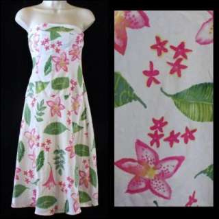 FARANI size 10 Cotton Blend STRAPLESS DRESS White Pink Floral Green 
