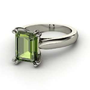   Ring, Emerald Cut Green Tourmaline 14K White Gold Ring Jewelry