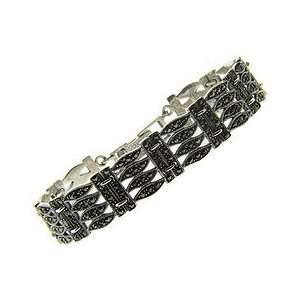  Sterling Silver Marcasite 4 Row Wave Bracelet Jewelry
