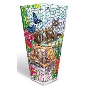  Amia 10 Inch Tall Hand Painted Glass Vase Featuring Cats 