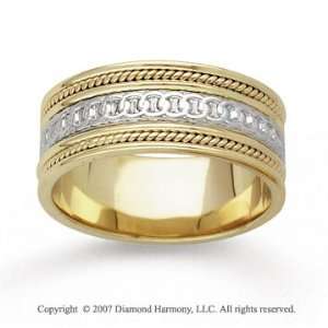    14k Two Tone Gold Eternity Circle Hand Carved Wedding Band Jewelry