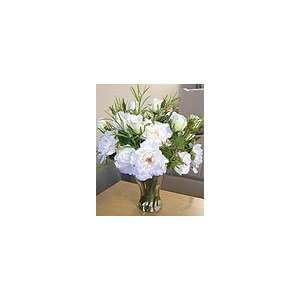  Silk Flowers White Rose In Glass Vase: Home & Kitchen