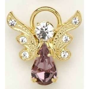   Gold Plated June Birthstone Angel Pins with Pave Wings