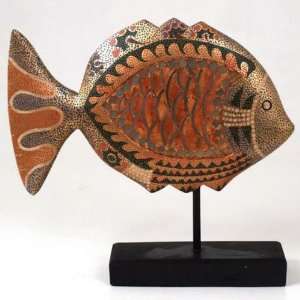  Wooden Tropical Fish On Stand 15hx15l Brown Kitchen 
